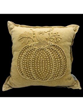 Shabby Chic Rachel Ashwell Vtg Embroidered Pumpkin Pillow Textured Yellow 20"